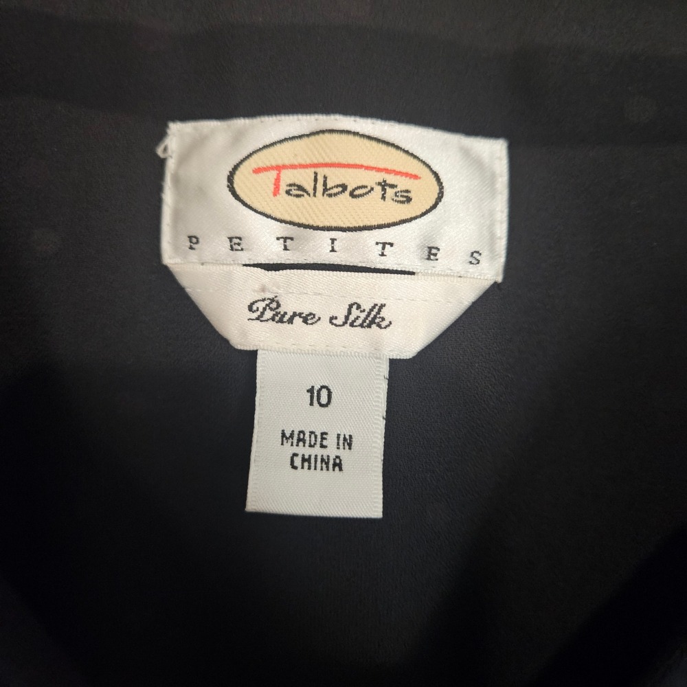 Talbots Petites Black Pure Silk Confetti Polka Dot V-Neck Empire Midi Dress 10P - Picture 6 of 10